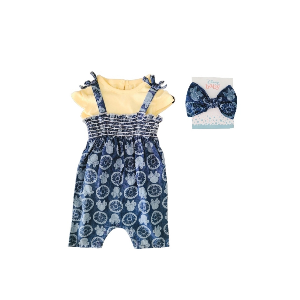 Disney Minnie Mouse Baby Girl Tee,Romper and Headband Outfit Set